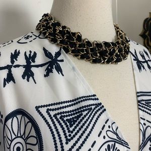 Big bold beautiful silver gold (color) chain mail with fabric woven necklace